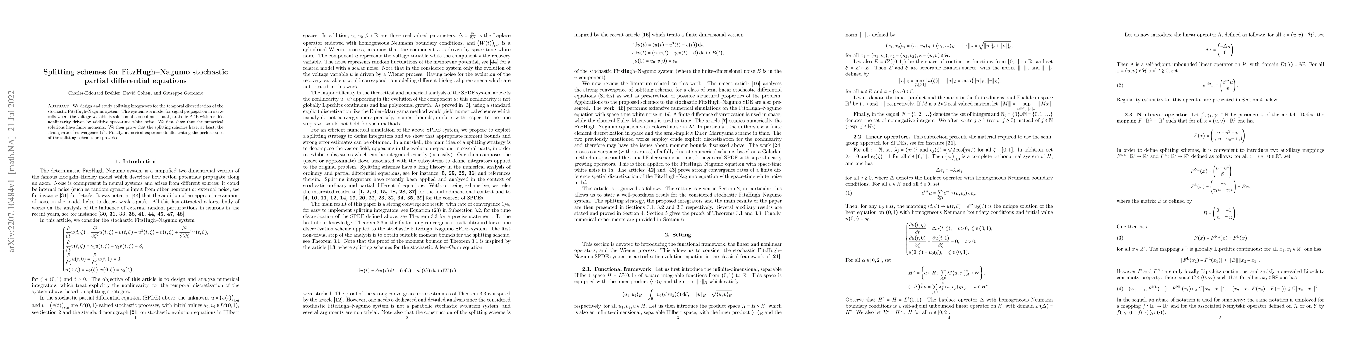 Thumbnail for Splitting schemes for FitzHugh--Nagumo stochastic partial differential
  equations
