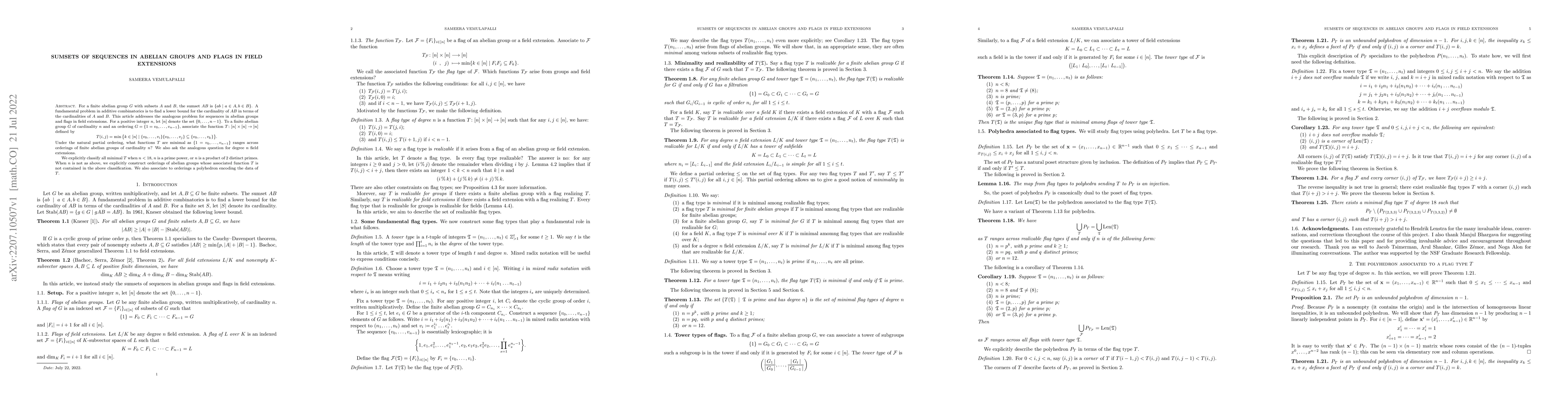 Thumbnail for Sumsets of sequences in abelian groups and flags in field extensions