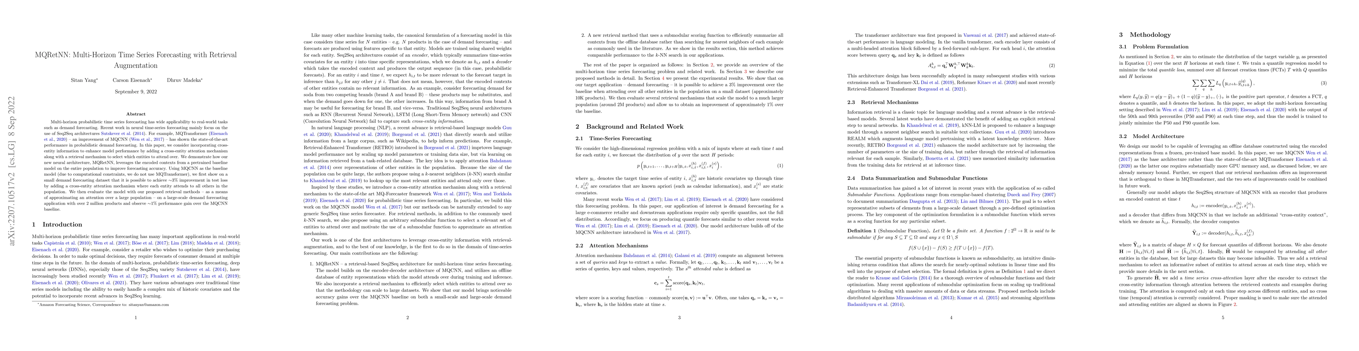 Thumbnail for MQRetNN: Multi-Horizon Time Series Forecasting with Retrieval
  Augmentation