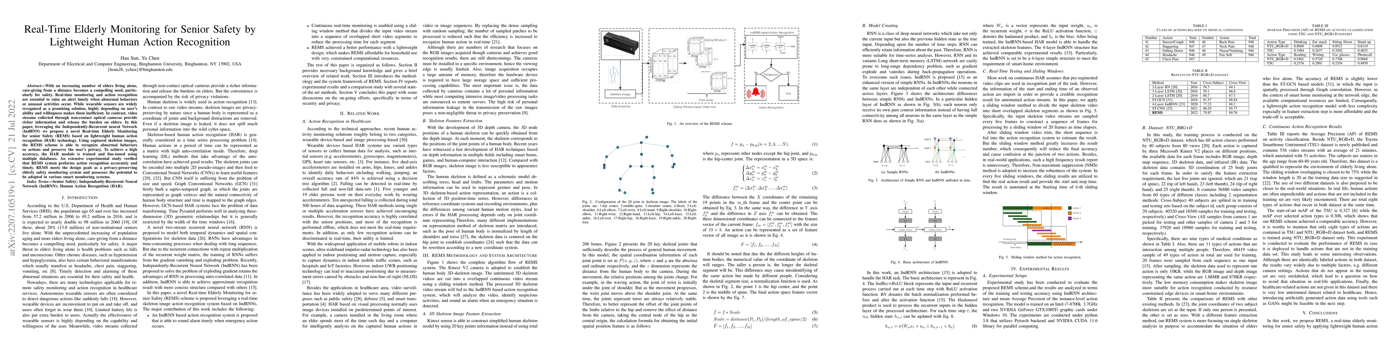 Thumbnail for Real-Time Elderly Monitoring for Senior Safety by Lightweight Human
  Action Recognition