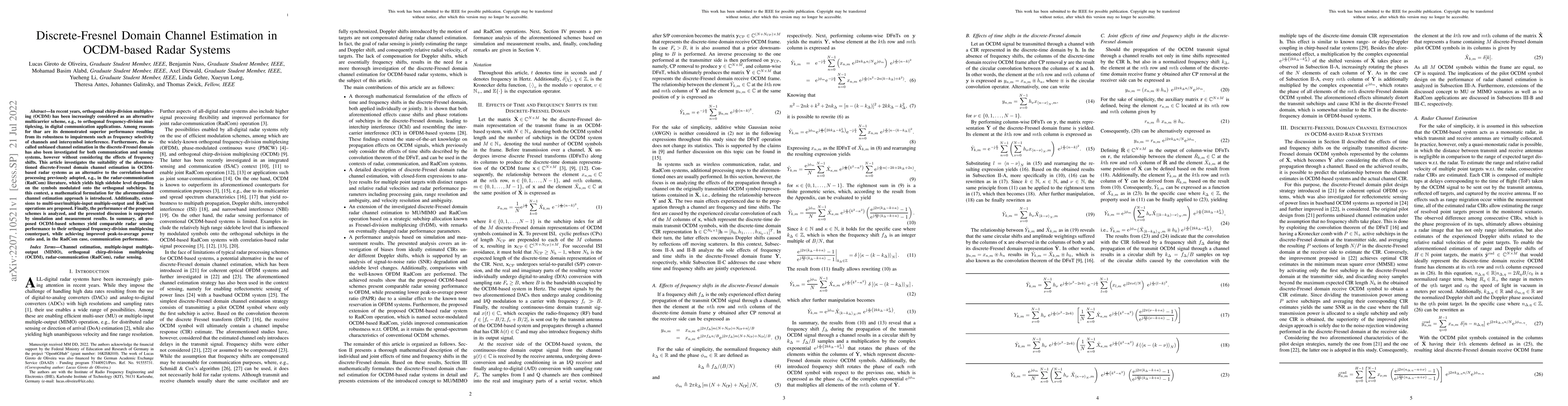 Thumbnail for Discrete-Fresnel Domain Channel Estimation in OCDM-based Radar Systems