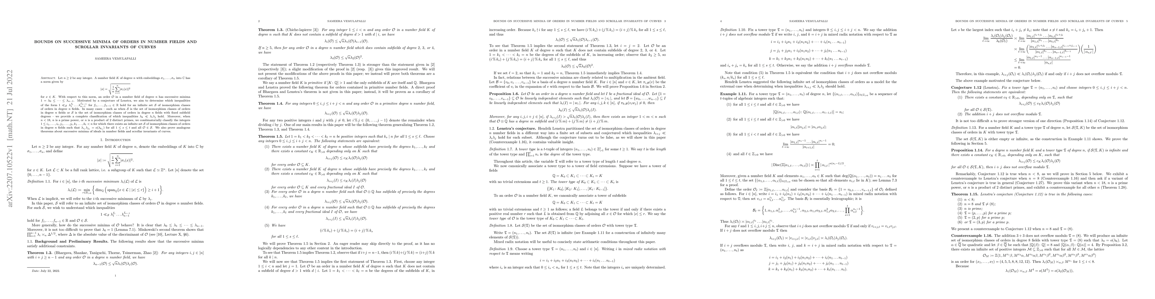 Thumbnail for Bounds on Successive Minima of Orders in Number Fields and Scrollar
  Invariants of Curves