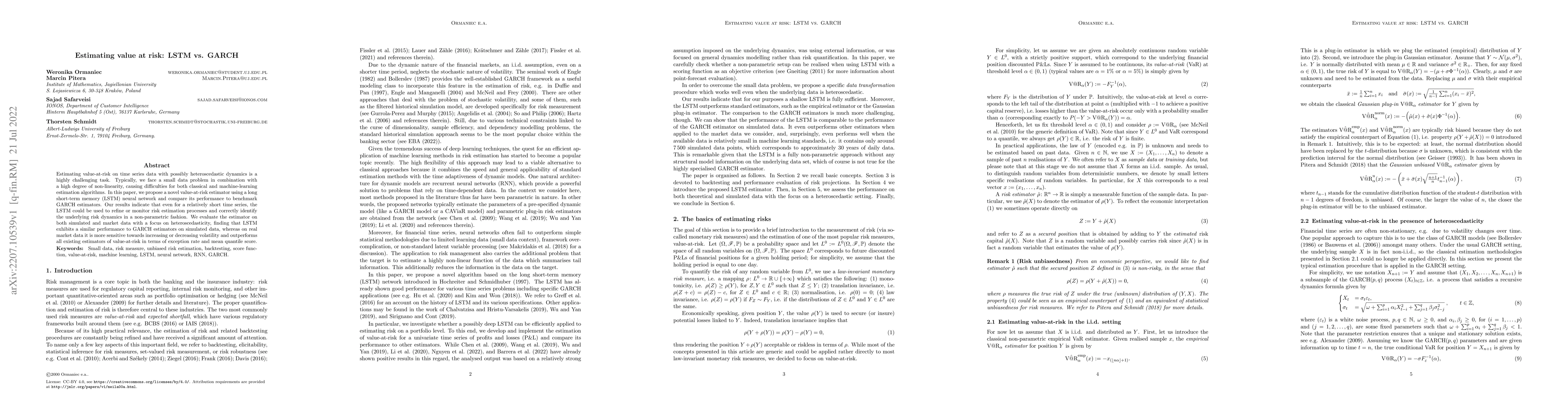 Thumbnail for Estimating value at risk: LSTM vs. GARCH