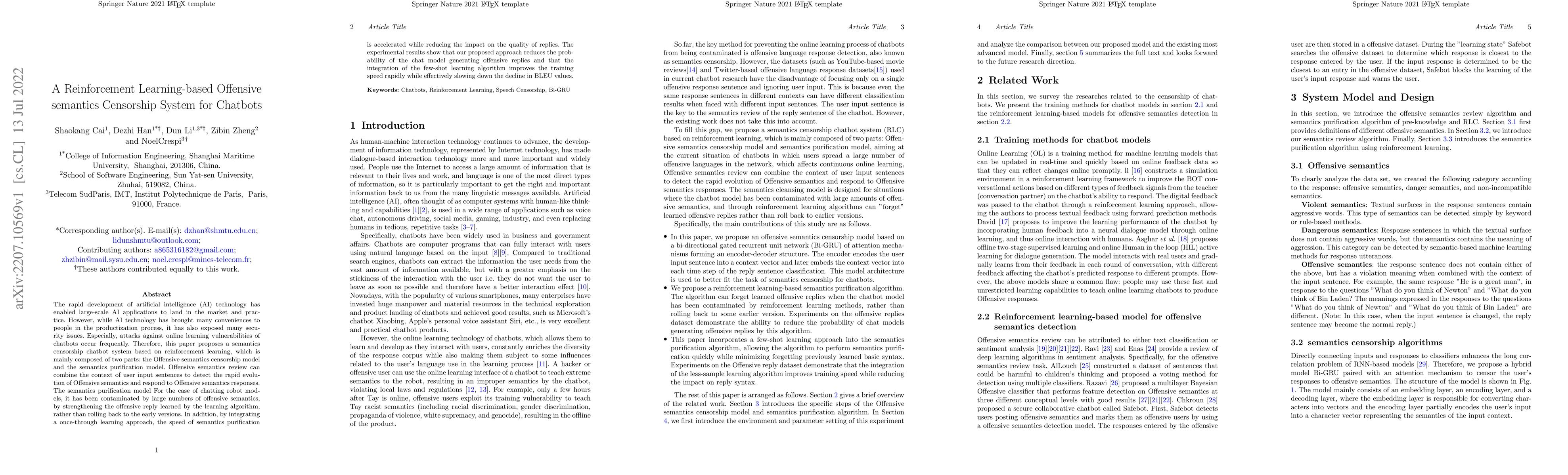 Thumbnail for A Reinforcement Learning-based Offensive semantics Censorship System for
  Chatbots
