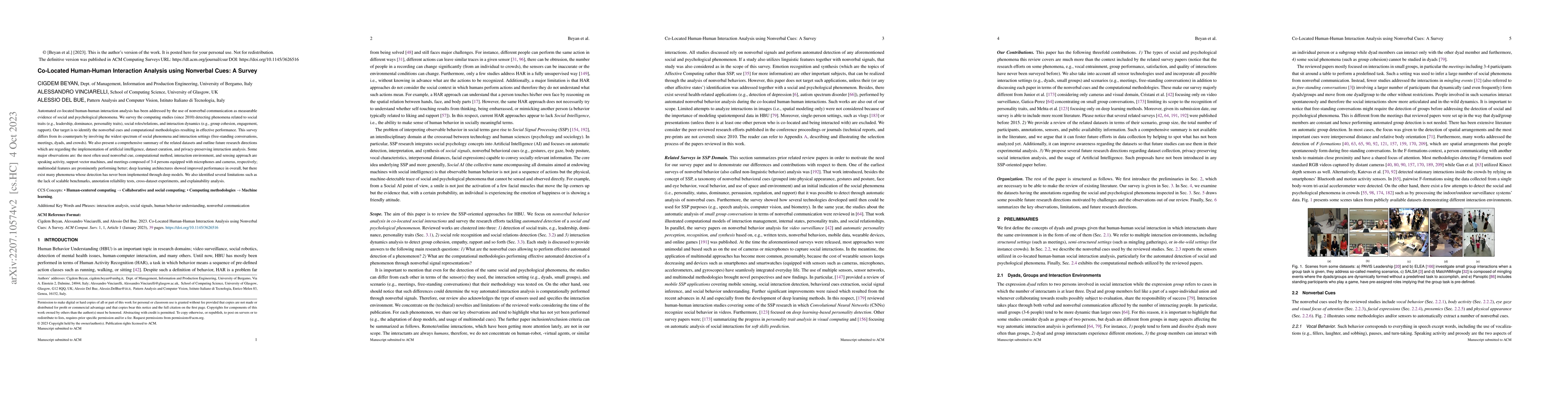 Thumbnail for Co-Located Human-Human Interaction Analysis using Nonverbal Cues: A
  Survey