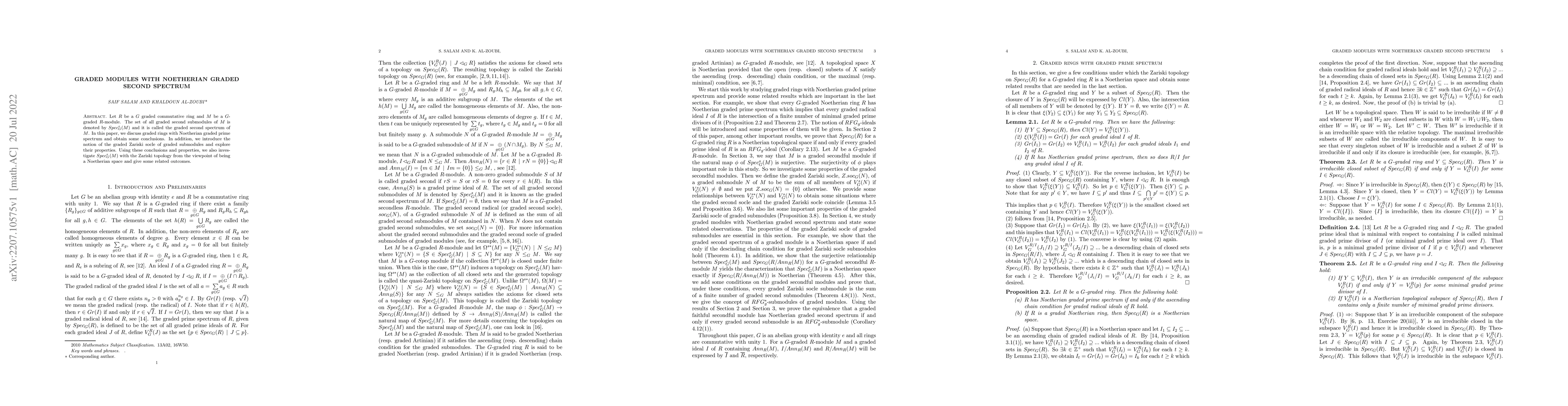 Thumbnail for Graded modules with Noetherian graded second spectrum