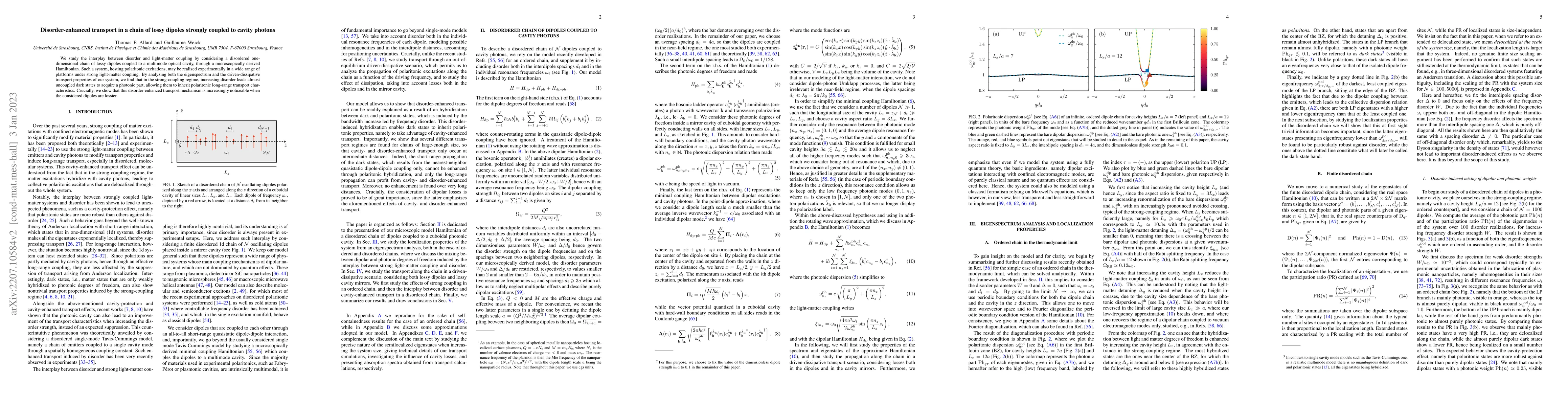 Thumbnail for Disorder-enhanced transport in a chain of lossy dipoles strongly coupled
  to cavity photons