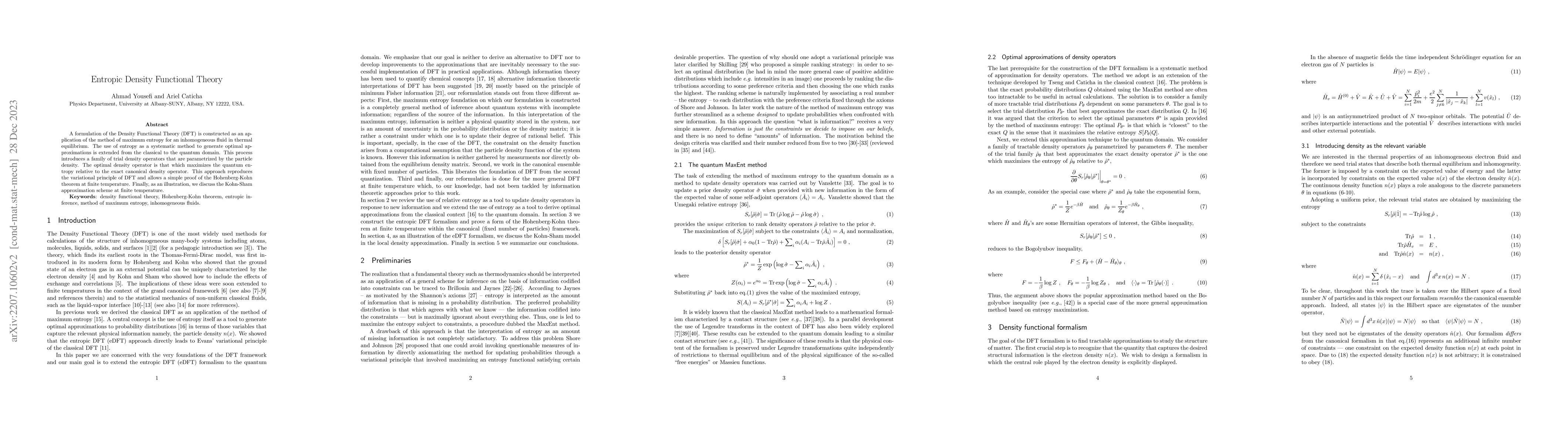 Thumbnail for Entropic Density Functional Theory