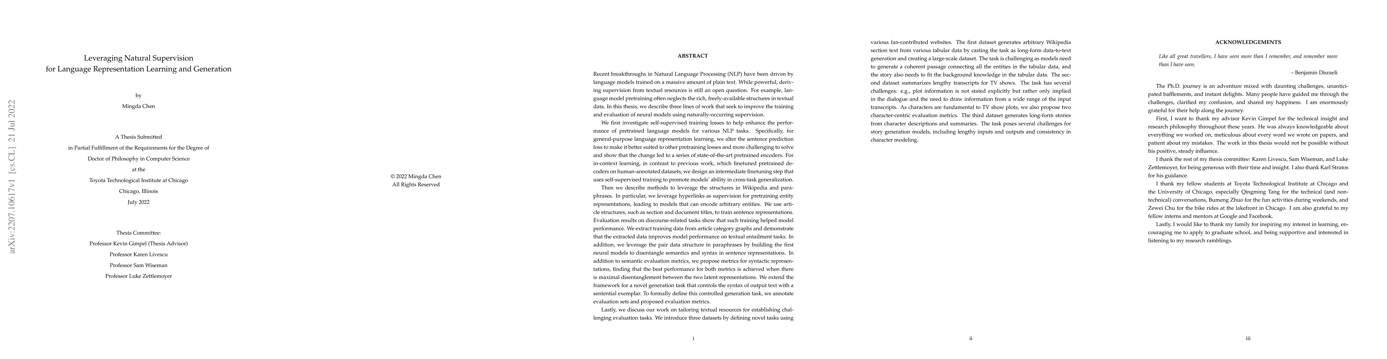 Thumbnail for Leveraging Natural Supervision for Language Representation Learning and
  Generation