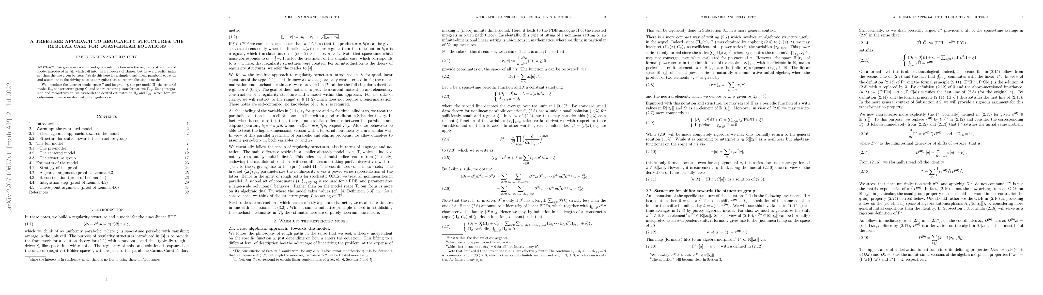 Thumbnail for A tree-free approach to regularity structures: The regular case for
  quasi-linear equations