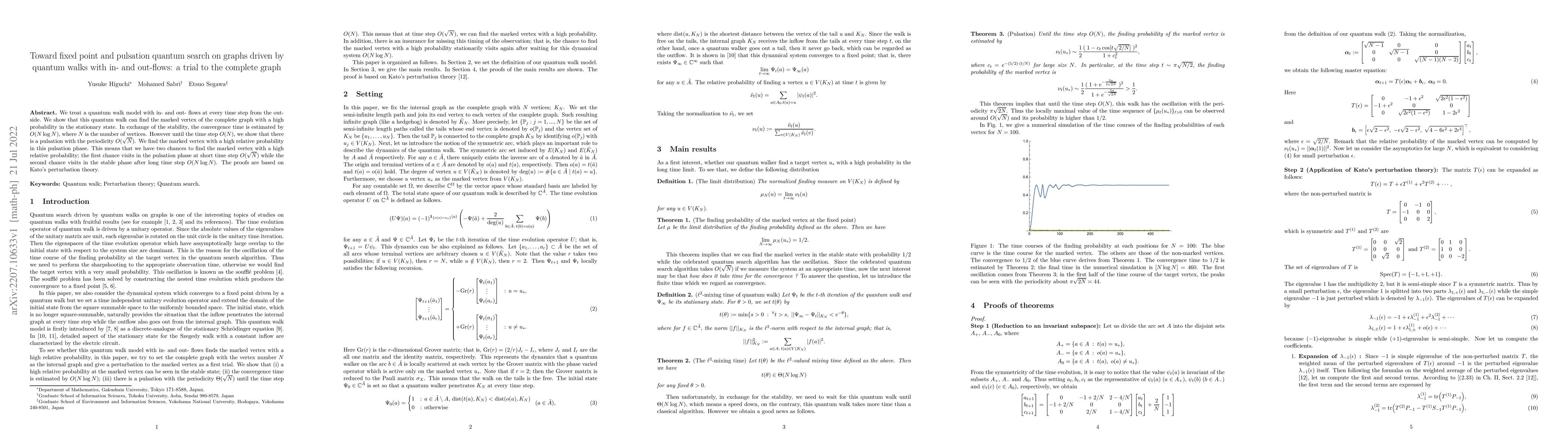 Thumbnail for Toward fixed point and pulsation quantum search on graphs driven by
  quantum walks with in- and out-flows: a trial to the complete graph
