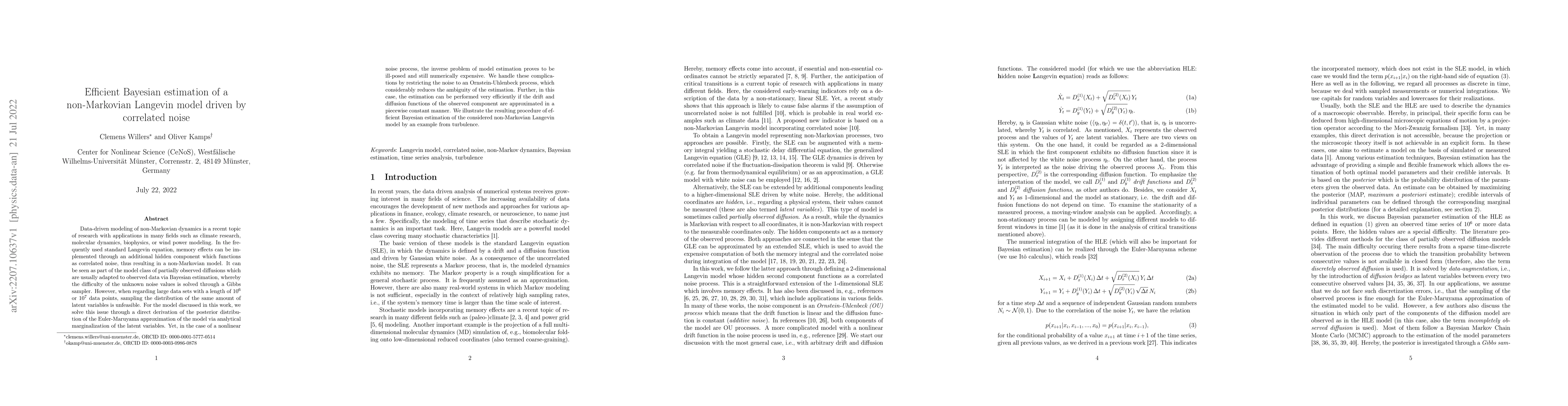 Thumbnail for Efficient Bayesian estimation of a non-Markovian Langevin model driven
  by correlated noise