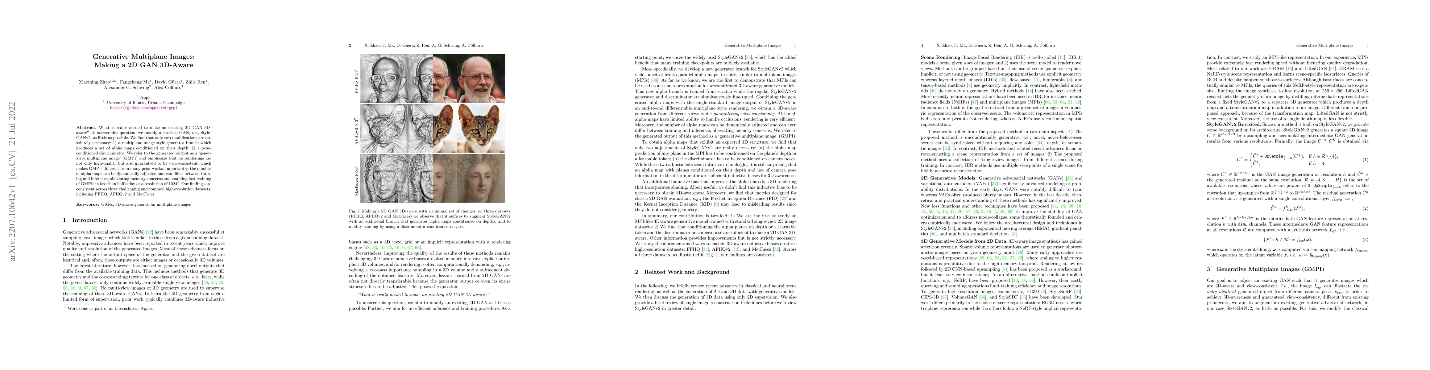 Thumbnail for Generative Multiplane Images: Making a 2D GAN 3D-Aware