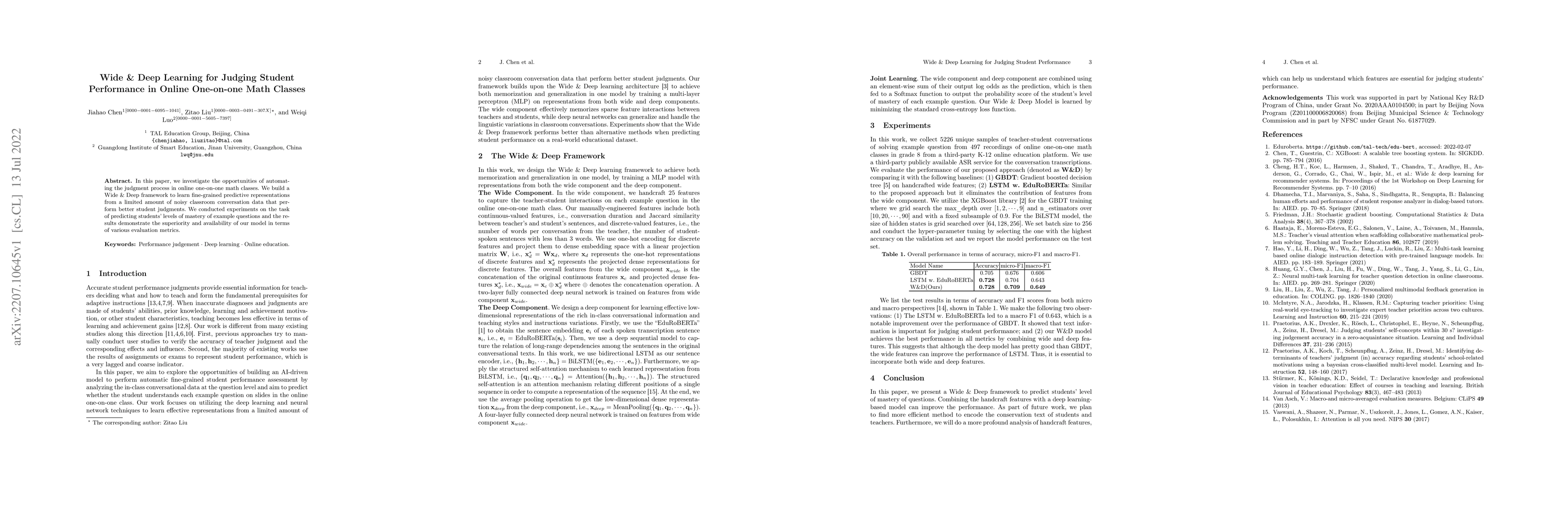 Thumbnail for Wide & Deep Learning for Judging Student Performance in Online
  One-on-one Math Classes