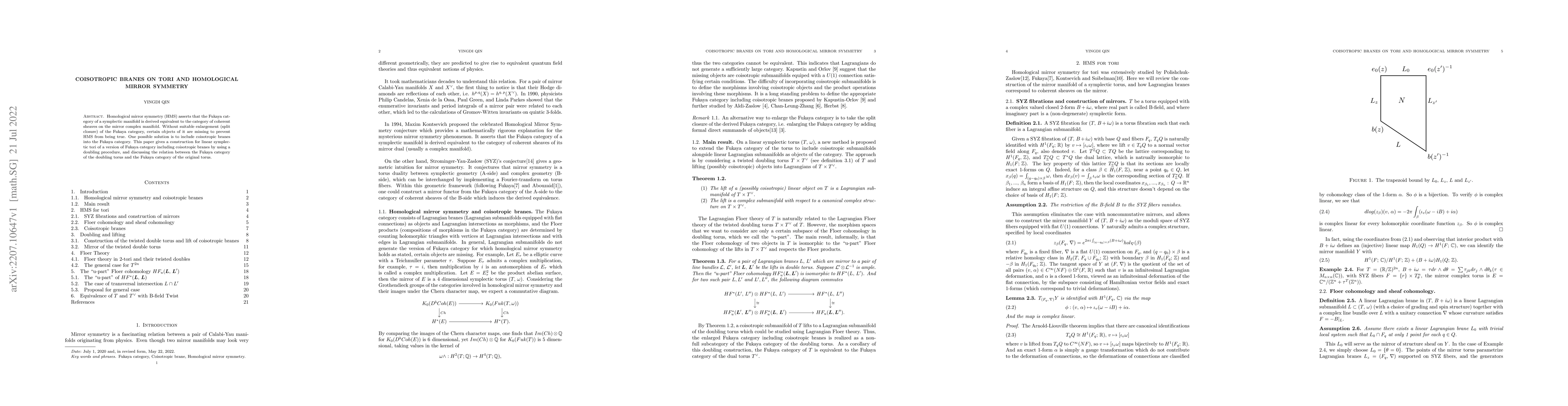 Thumbnail for Coisotropic branes on tori and Homological mirror symmetry