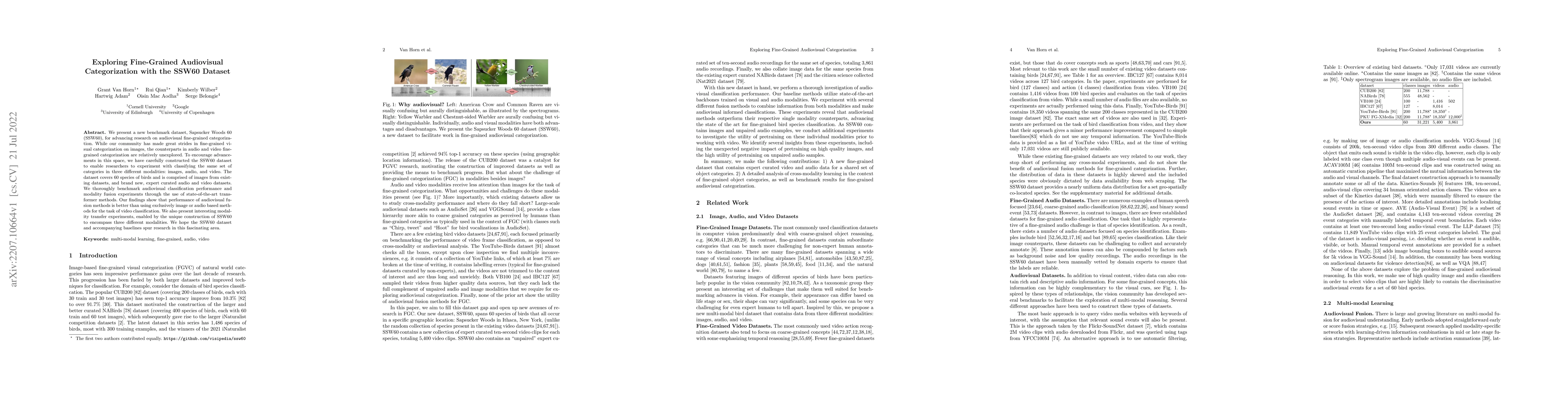 Thumbnail for Exploring Fine-Grained Audiovisual Categorization with the SSW60 Dataset