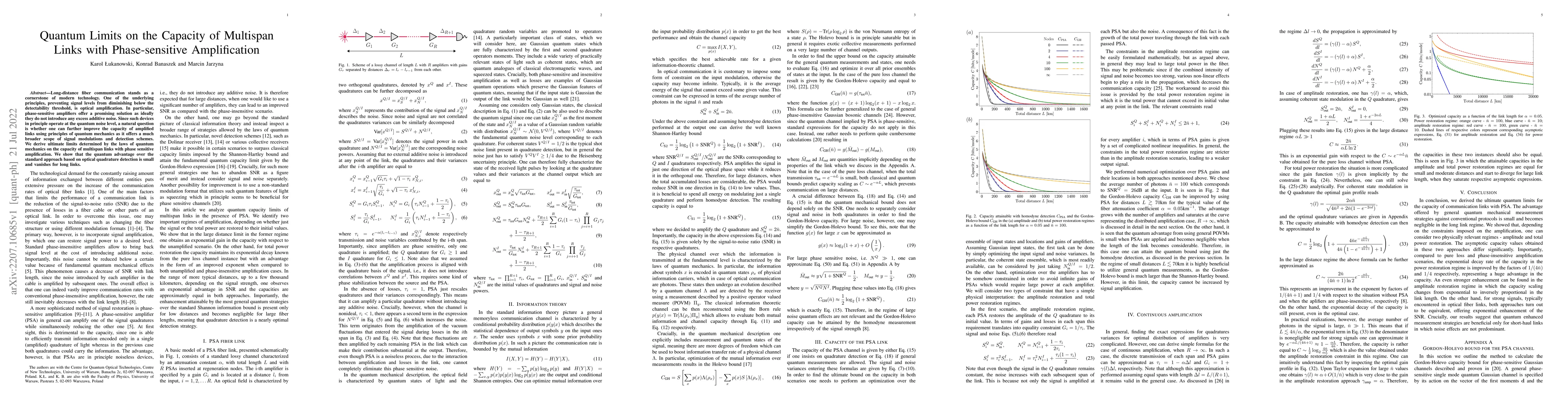 Thumbnail for Quantum Limits on the Capacity of Multispan Links with Phase-sensitive
  Amplification