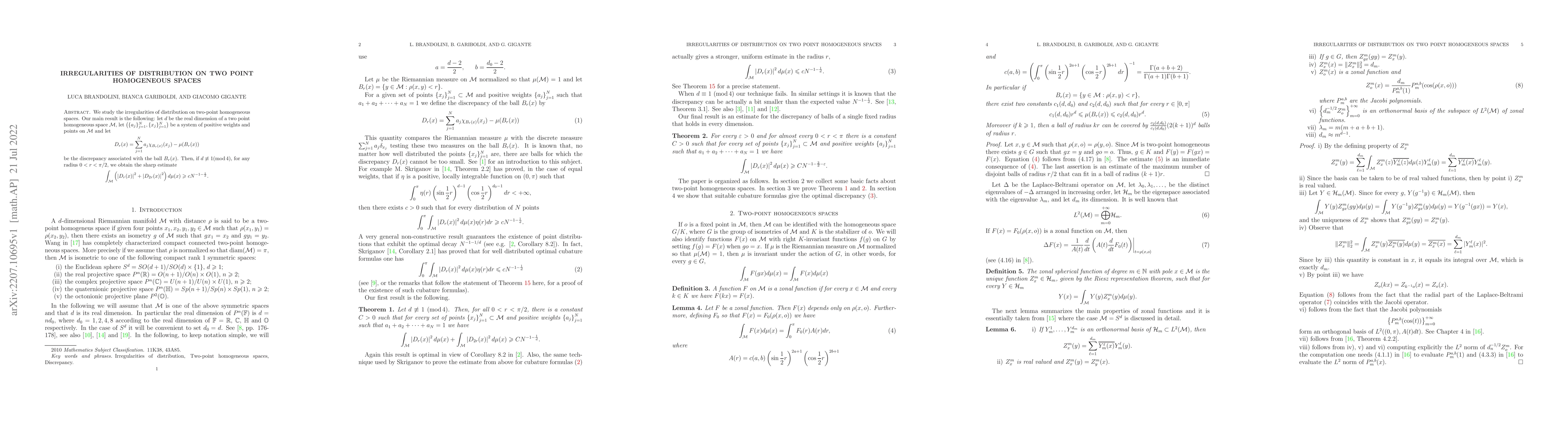 Thumbnail for Irregularities of distribution on two point homogeneous spaces