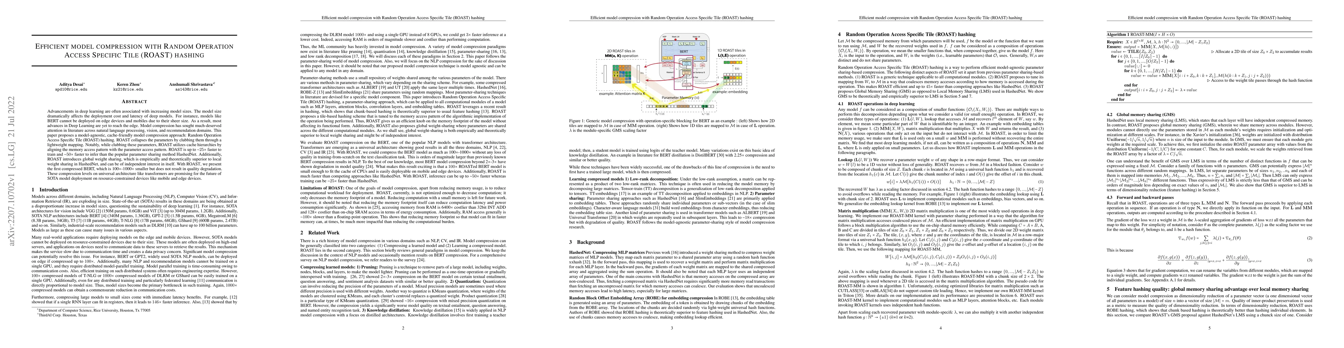 Thumbnail for Efficient model compression with Random Operation Access Specific Tile
  (ROAST) hashing