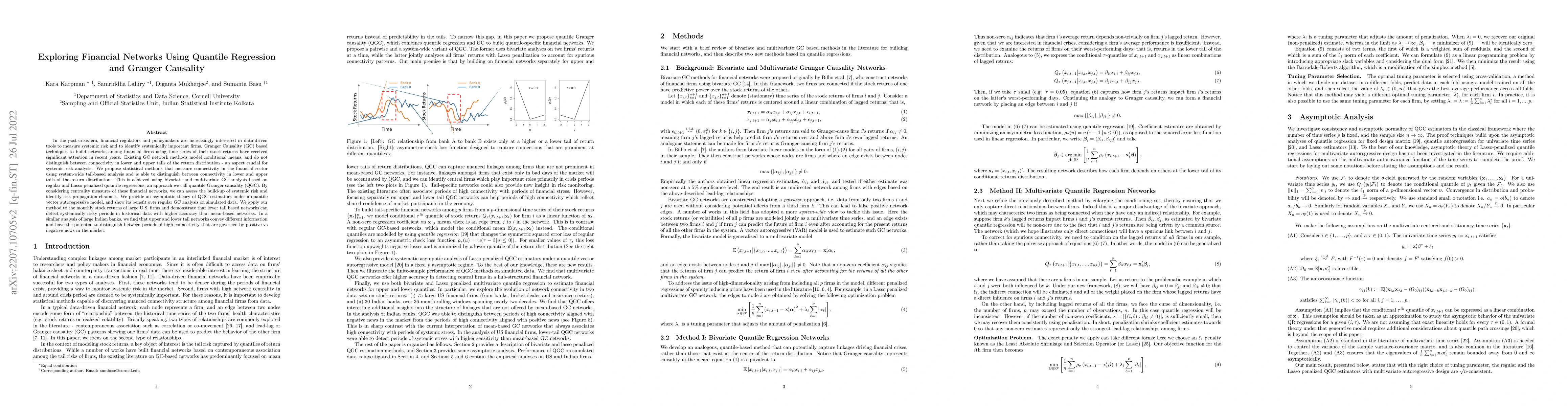 Thumbnail for Exploring Financial Networks Using Quantile Regression and Granger
  Causality
