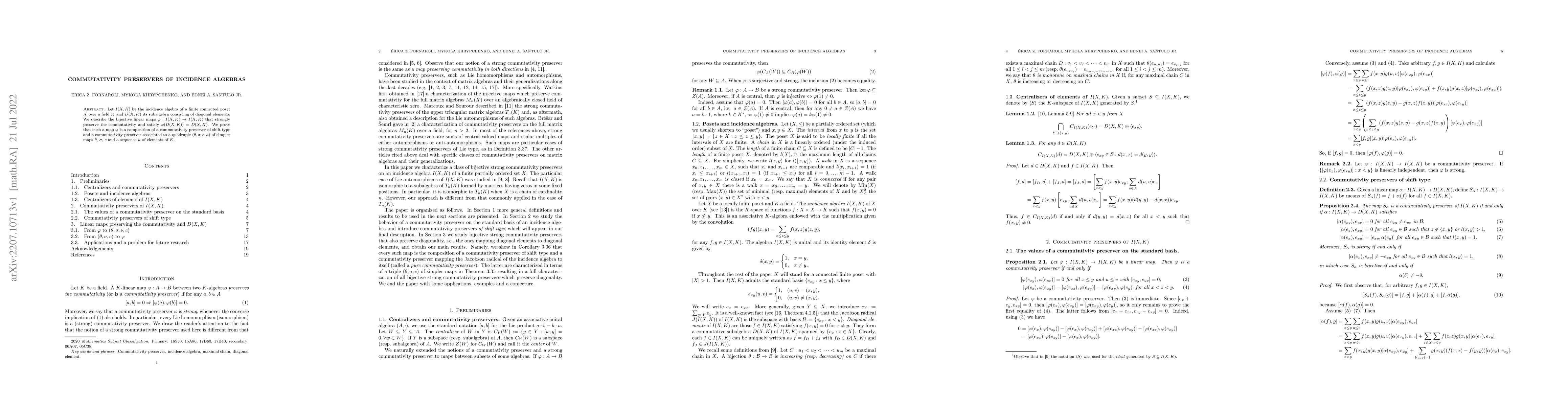 Thumbnail for Commutativity preservers of incidence algebras