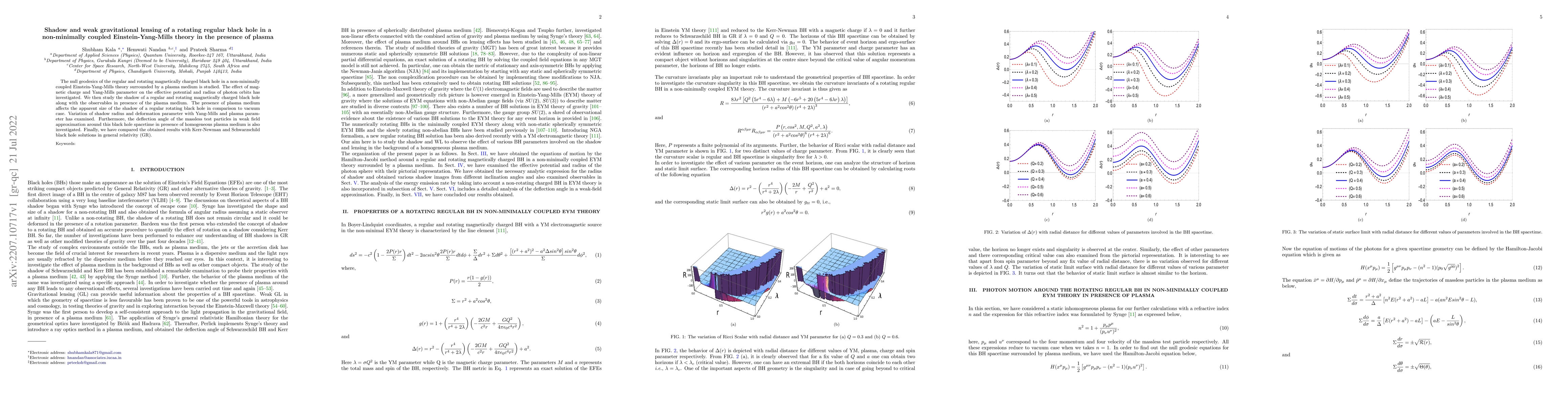 Thumbnail for Shadow and weak gravitational lensing of a rotating regular black hole
  in a non-minimally coupled Einstein-Yang-Mills theory in the presence of
  plasma