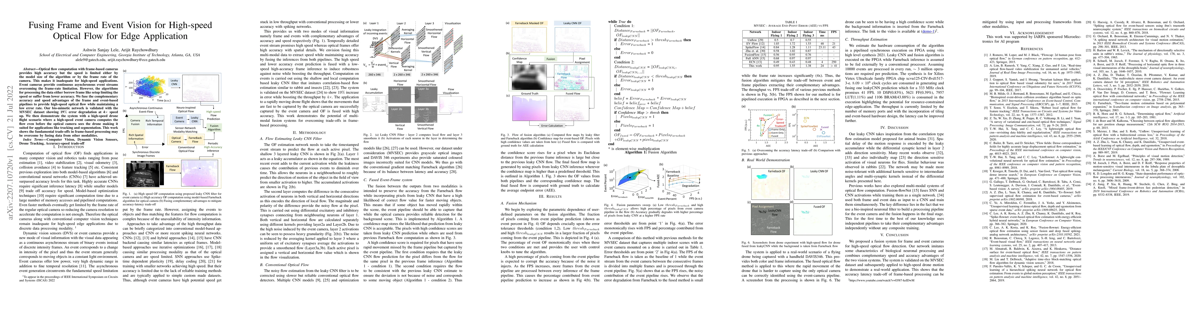 Thumbnail for Fusing Frame and Event Vision for High-speed Optical Flow for Edge
  Application