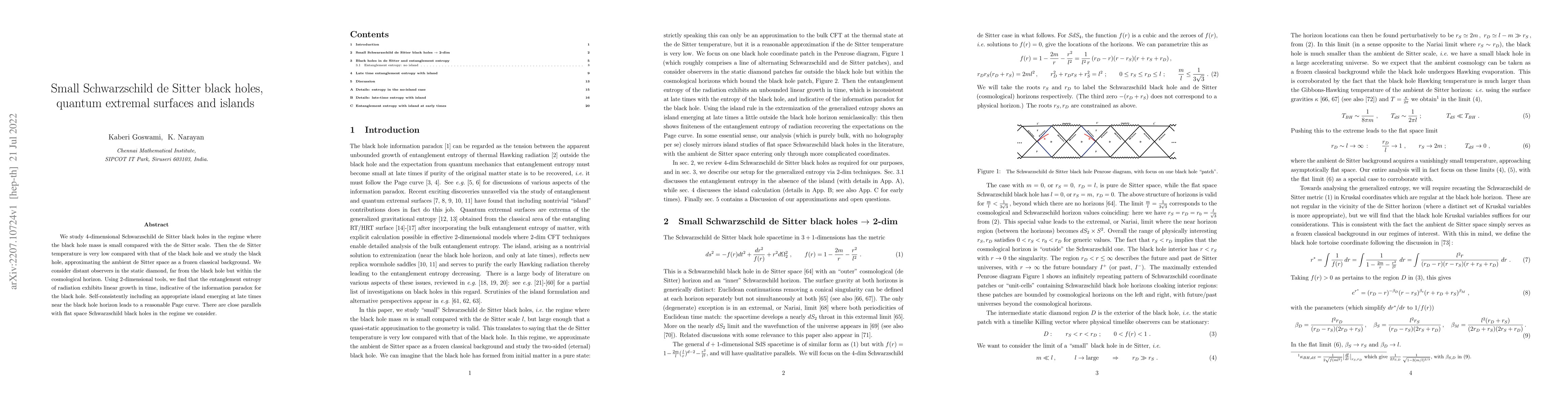 Thumbnail for Small Schwarzschild de Sitter black holes, quantum extremal surfaces and
  islands