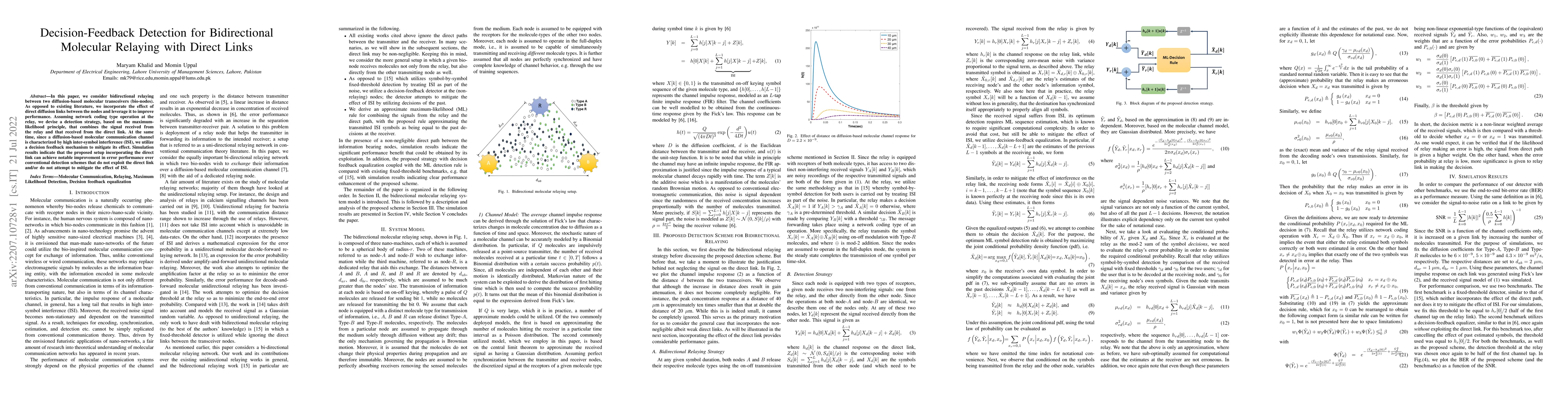 Thumbnail for Decision-Feedback Detection for Bidirectional Molecular Relaying with
  Direct Links