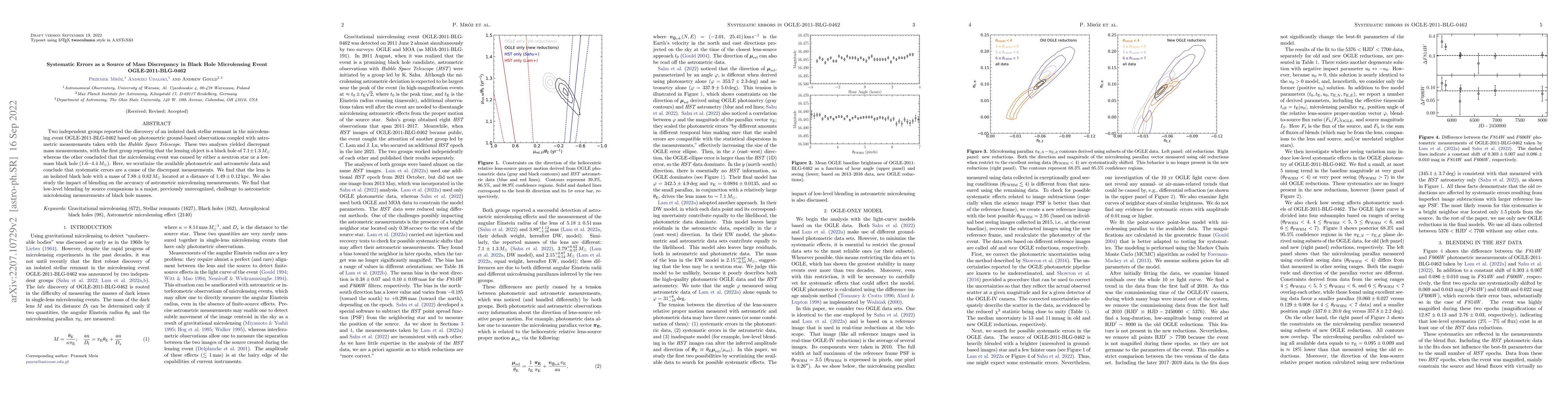 Thumbnail for Systematic errors as a source of mass discrepancy in black hole
  microlensing event OGLE-2011-BLG-0462