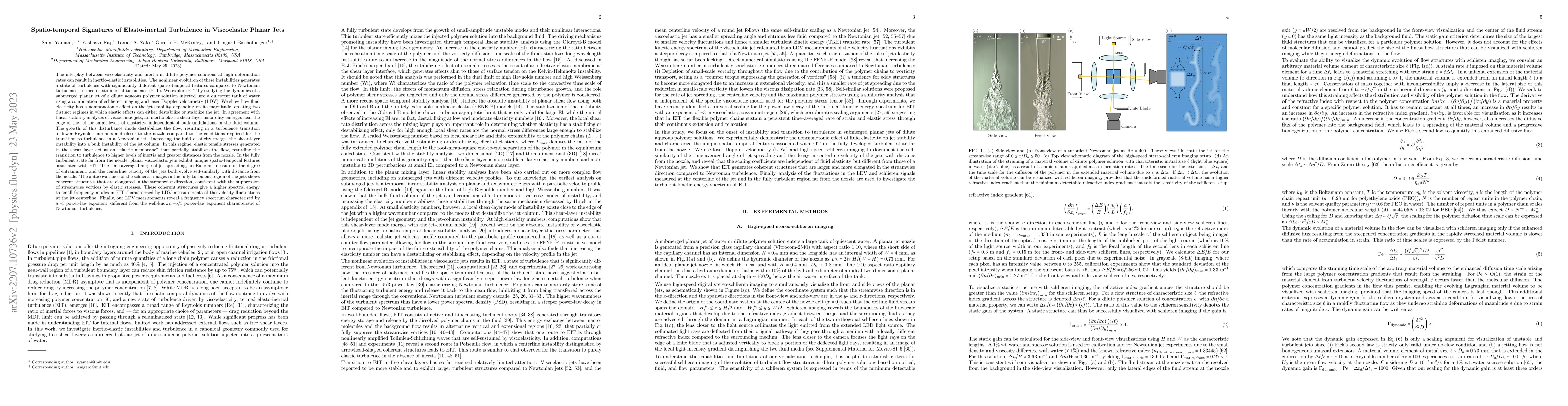Thumbnail for Spatio-temporal Signatures of Elasto-inertial Turbulence in Viscoelastic
  Planar Jets