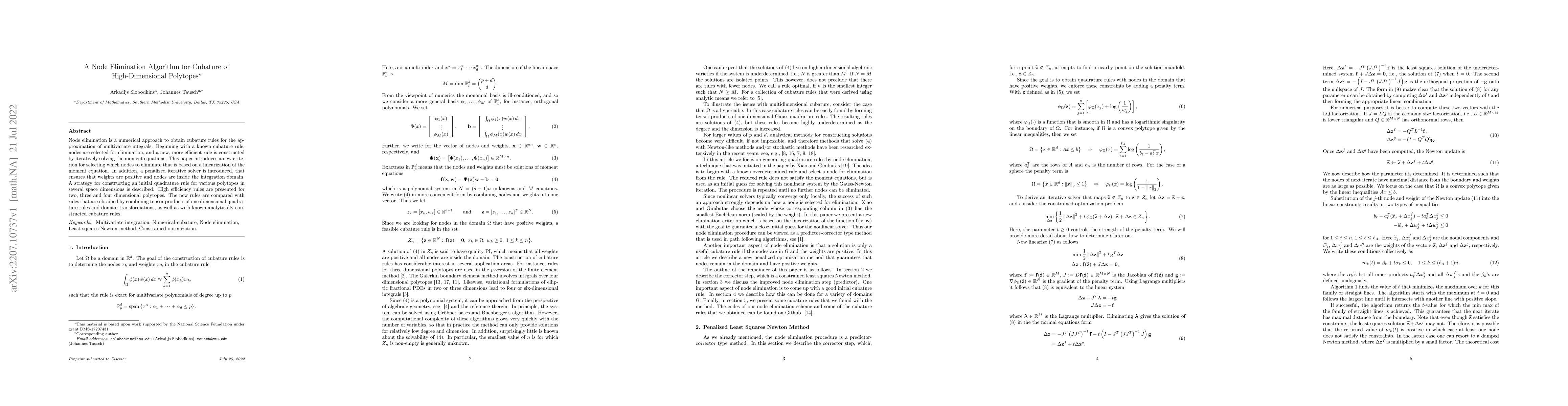 Thumbnail for A Node Elimination Algorithm for Cubature of High-Dimensional Polytopes