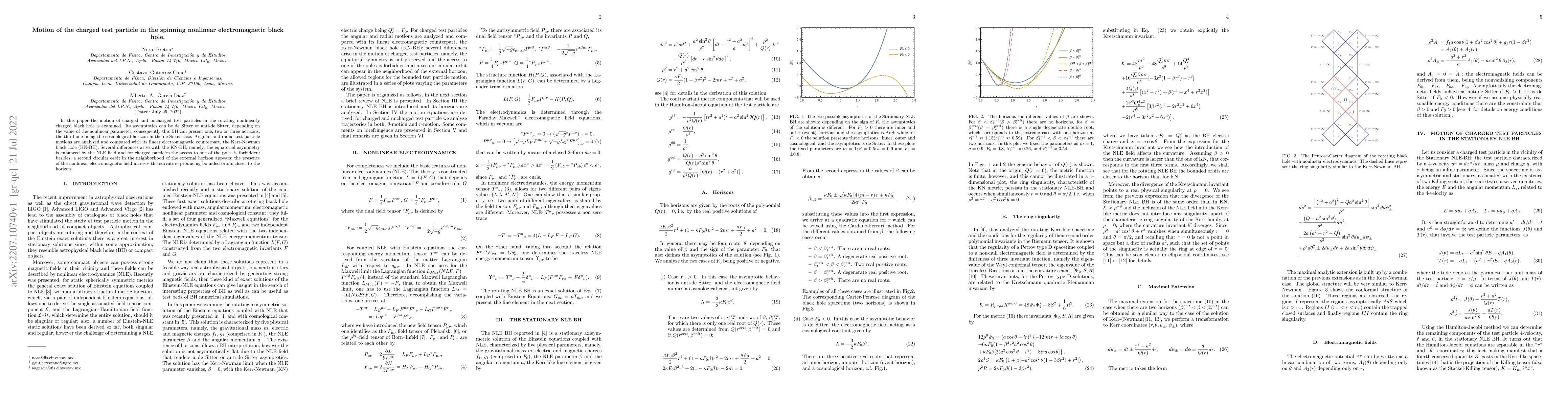 Thumbnail for Motion of the charged test particle in the spinning nonlinear
  electromagnetic black hole