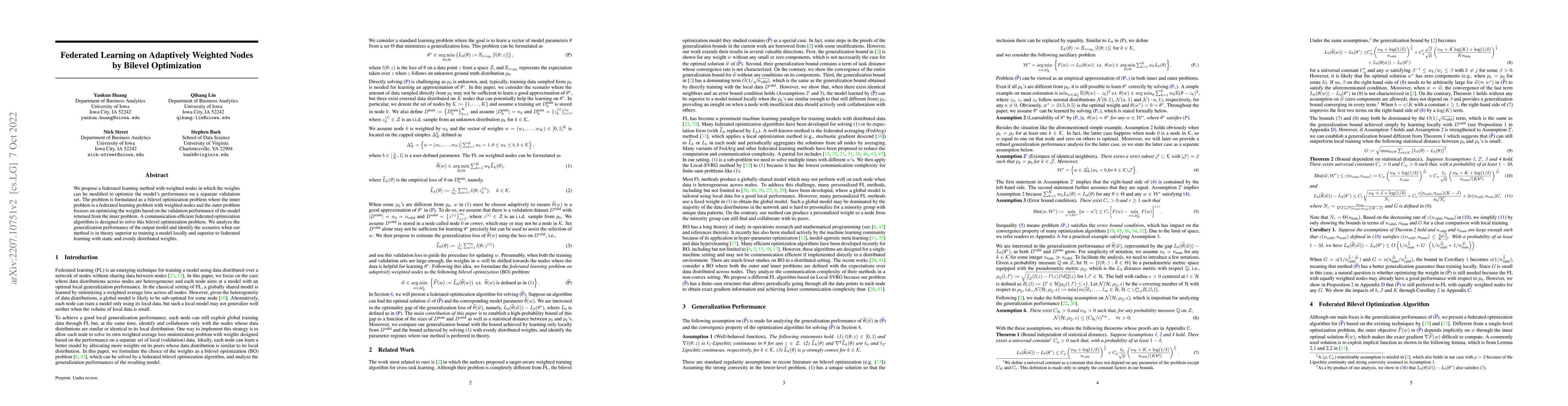 Thumbnail for Federated Learning on Adaptively Weighted Nodes by Bilevel Optimization