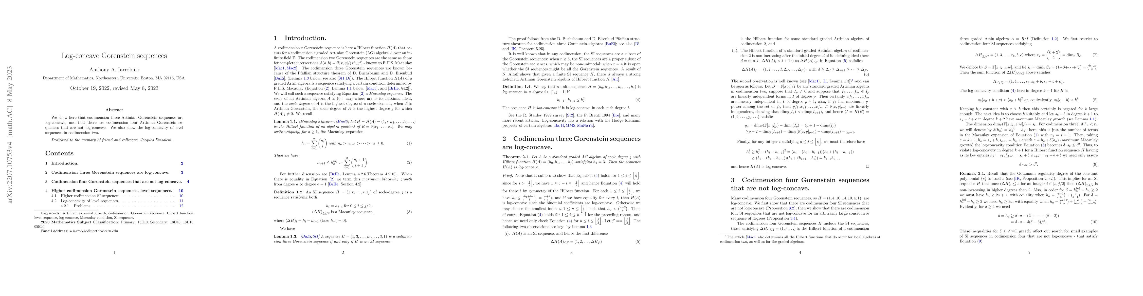 Thumbnail for Log-concave Gorenstein sequences