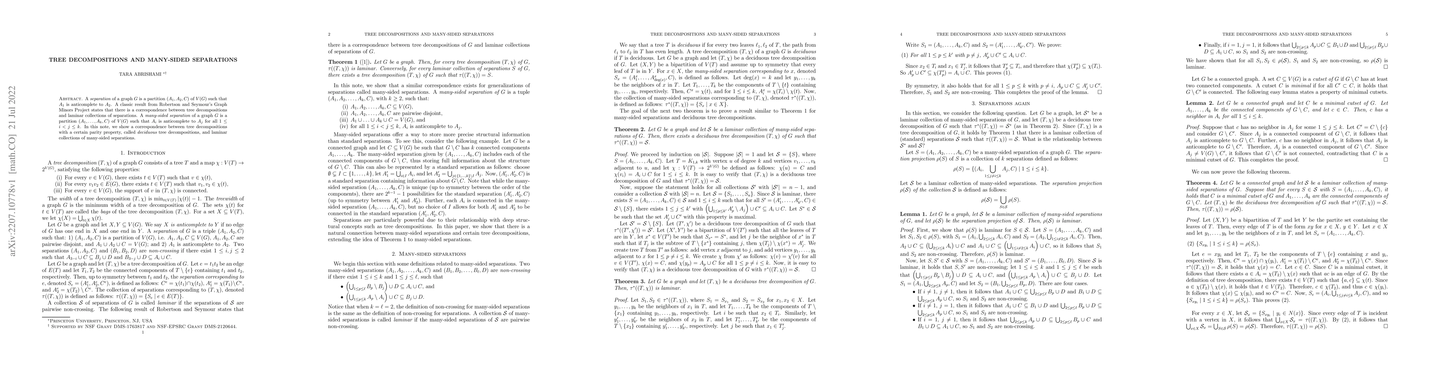 Thumbnail for Tree decompositions and many-sided separations