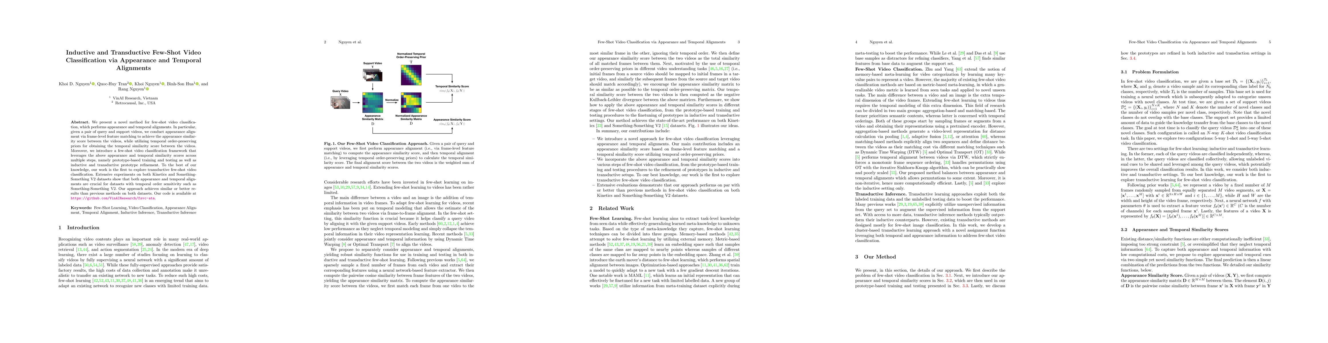 Thumbnail for Inductive and Transductive Few-Shot Video Classification via Appearance
  and Temporal Alignments