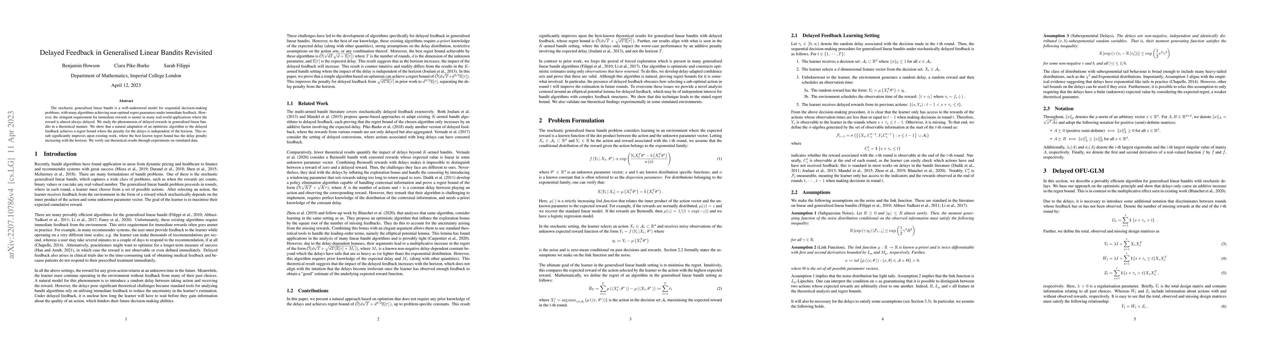 Thumbnail for Delayed Feedback in Generalised Linear Bandits Revisited