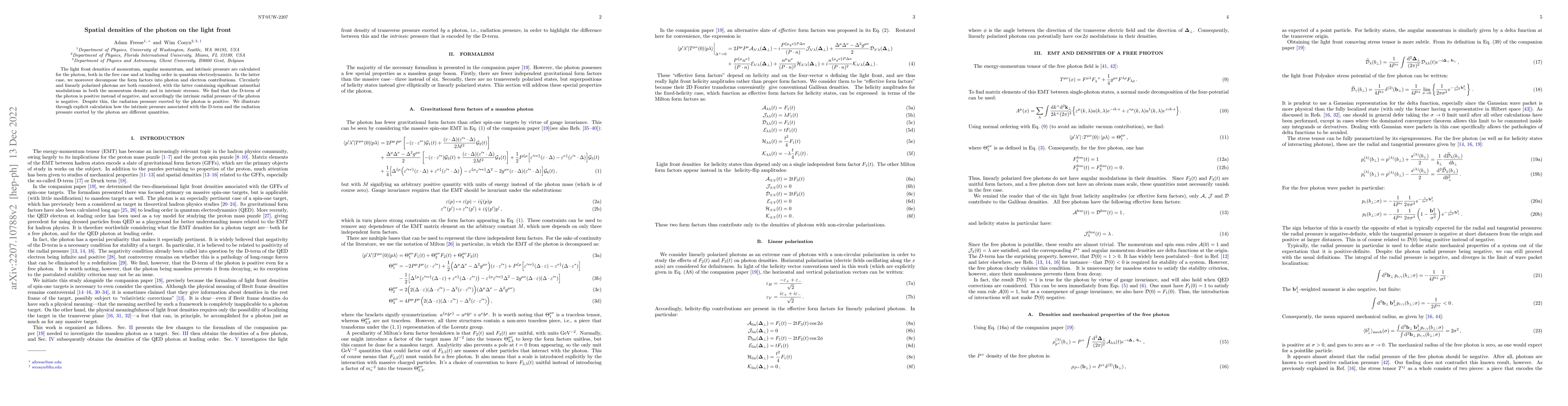 Thumbnail for Spatial densities of the photon on the light front