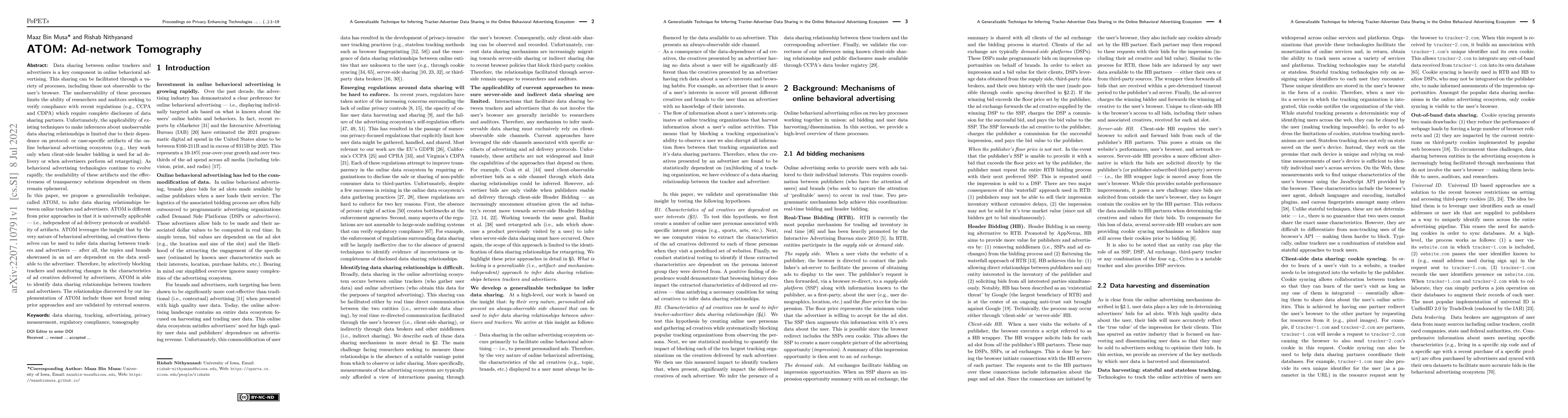 Thumbnail for ATOM: A Generalizable Technique for Inferring Tracker-Advertiser Data
  Sharing in the Online Behavioral Advertising Ecosystem