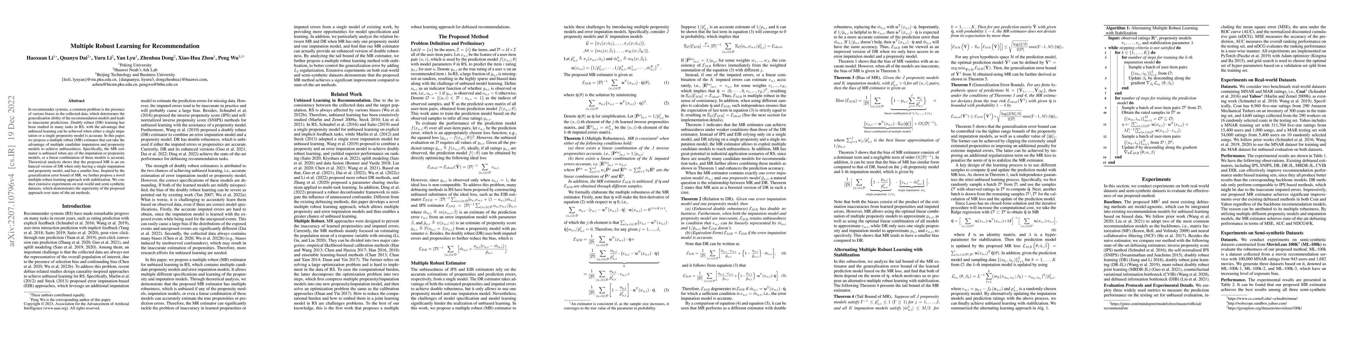 Thumbnail for Multiple Robust Learning for Recommendation