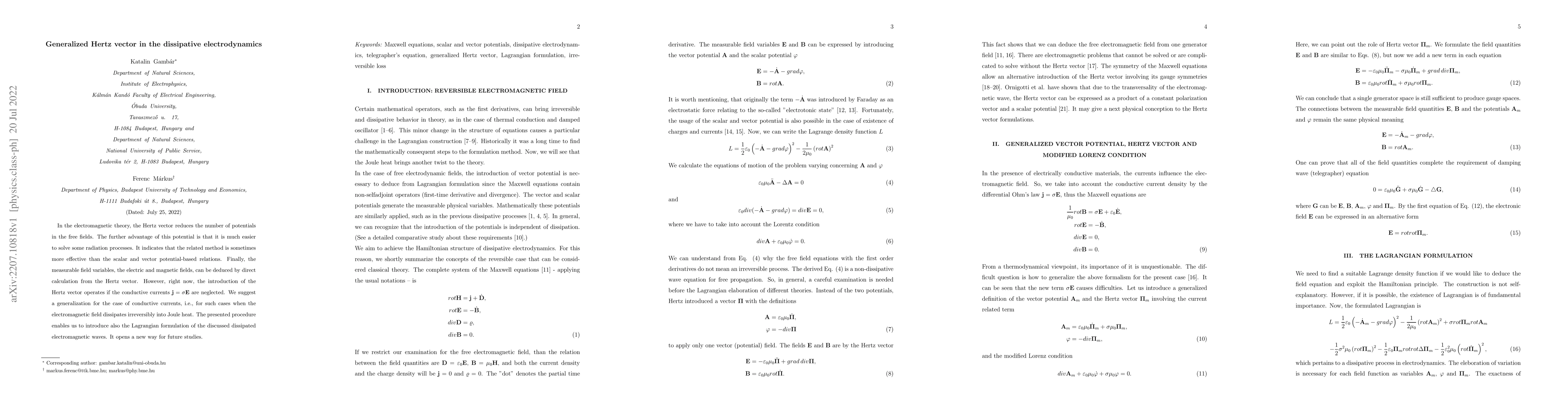 Thumbnail for Generalized Hertz vector in the dissipative electrodynamics