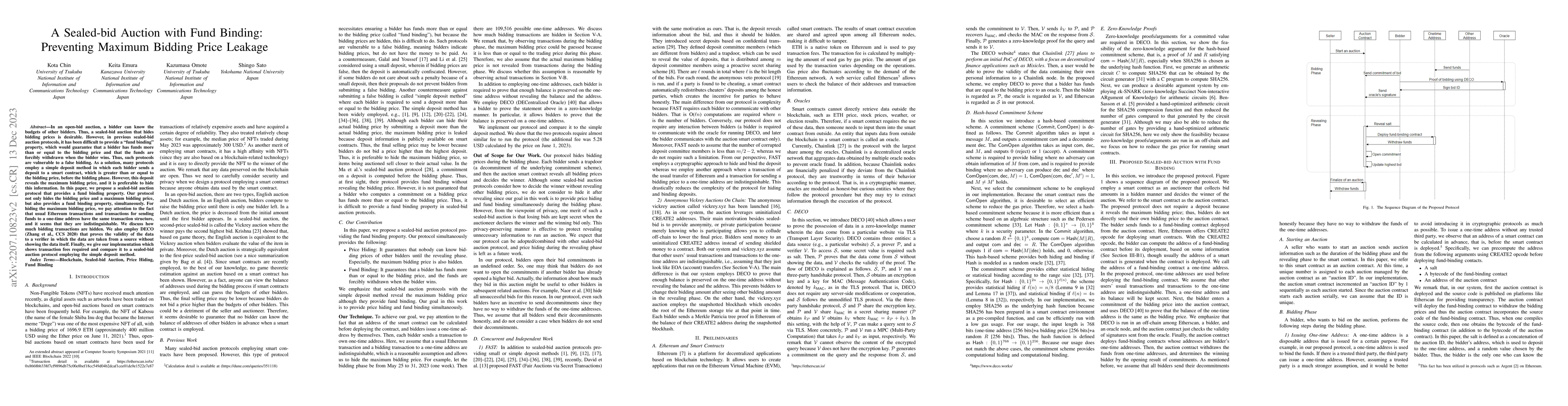 Thumbnail for A Sealed-bid Auction with Fund Binding: Preventing Maximum Bidding Price
  Leakage