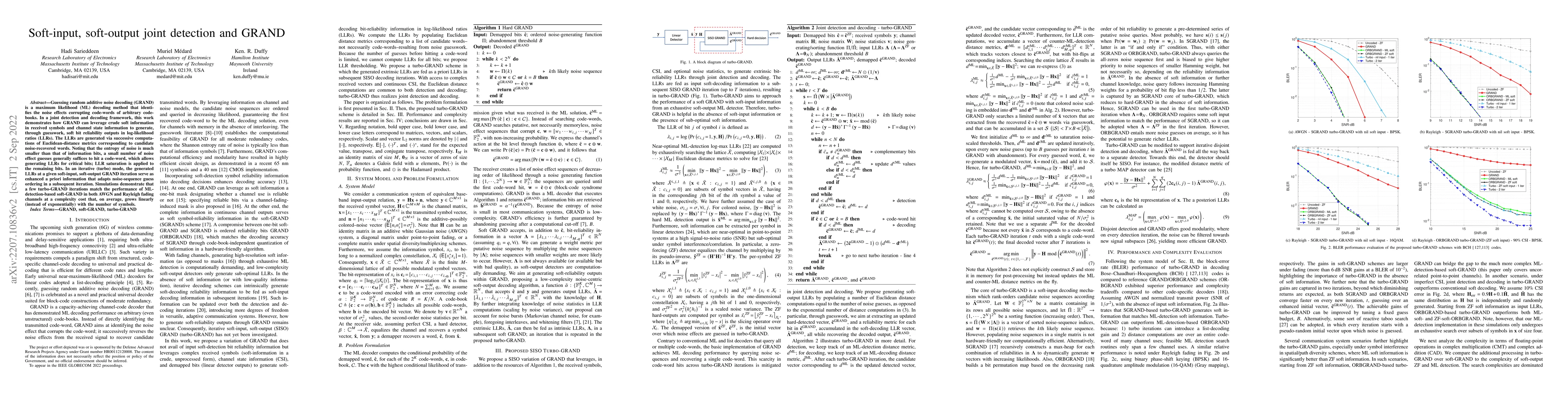 Thumbnail for Soft-input, soft-output joint detection and GRAND