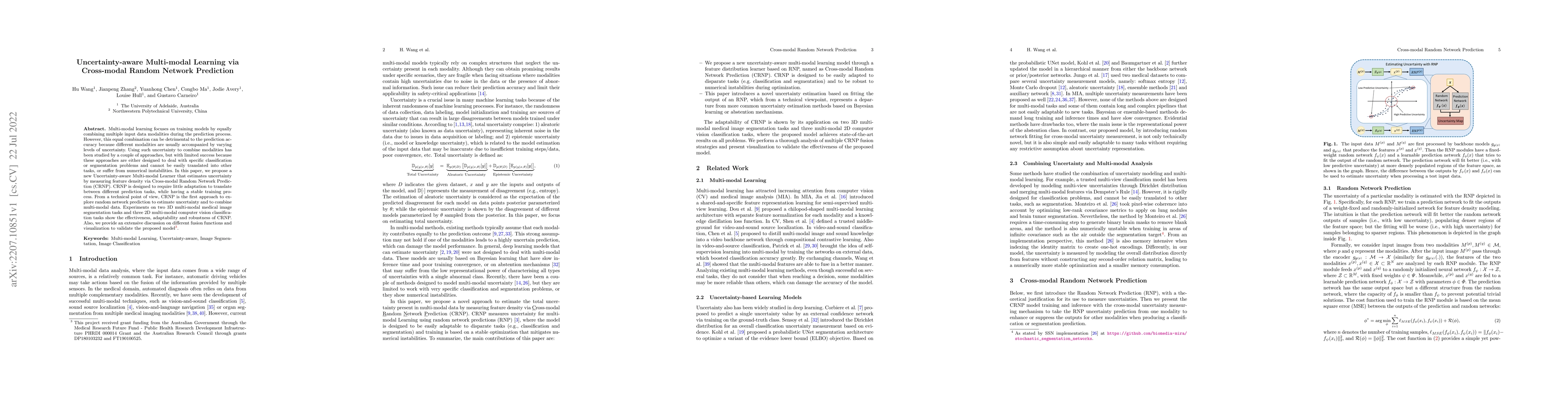 Thumbnail for Uncertainty-aware Multi-modal Learning via Cross-modal Random Network
  Prediction
