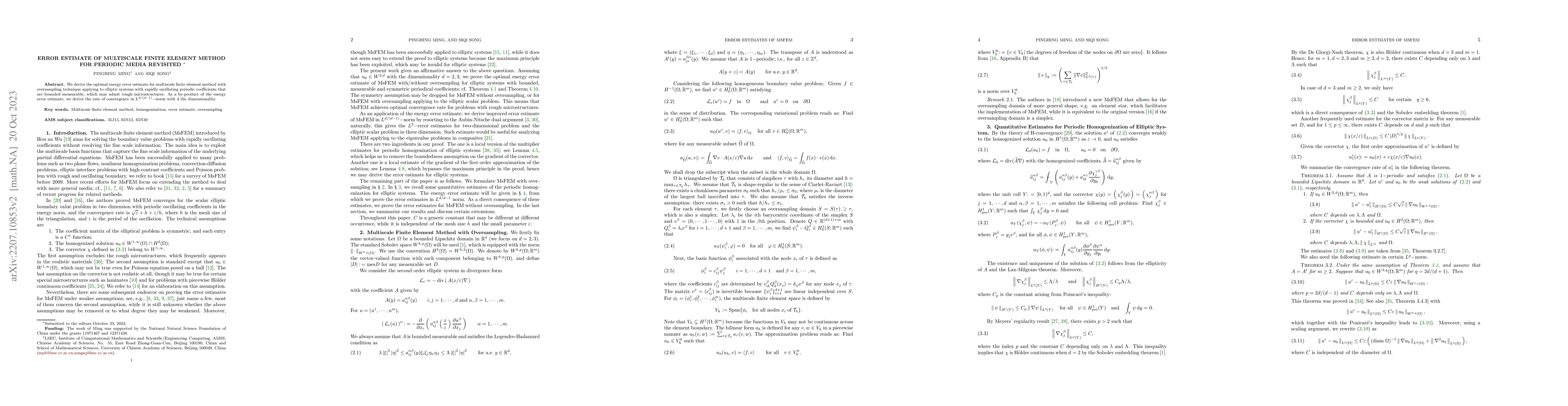 Thumbnail for Error Estimate of Multiscale Finite Element Method for Periodic Media
  Revisited