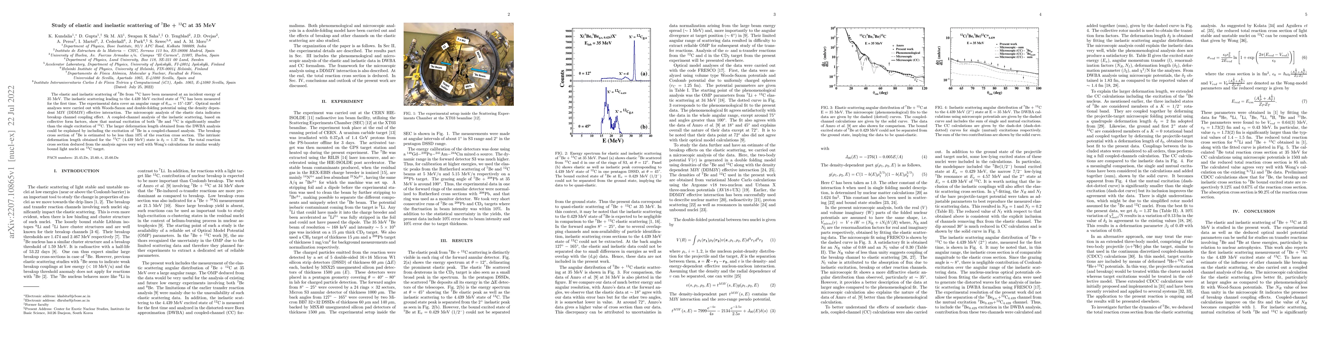 Thumbnail for Study of elastic and inelastic scattering of $^7$Be + $^{12}$C at 35 MeV