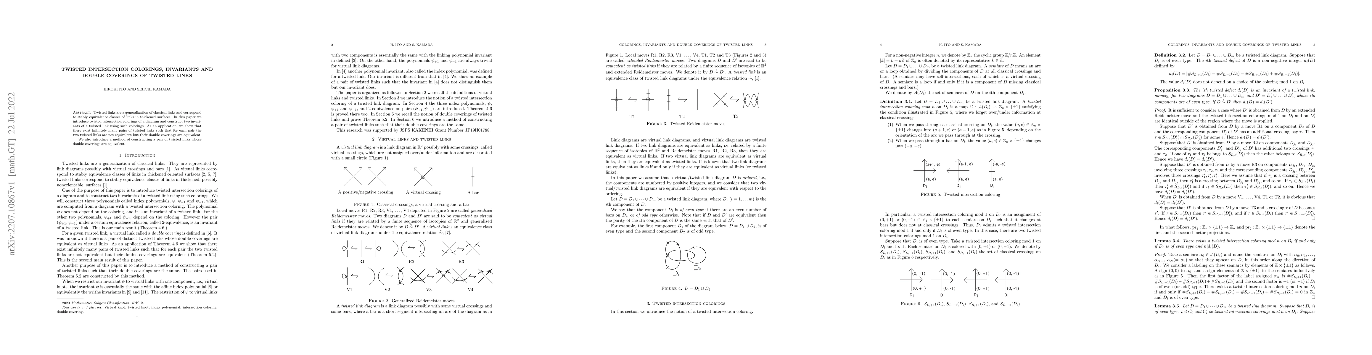 Thumbnail for Twisted intersection colorings, invariants and double coverings of
  twisted links