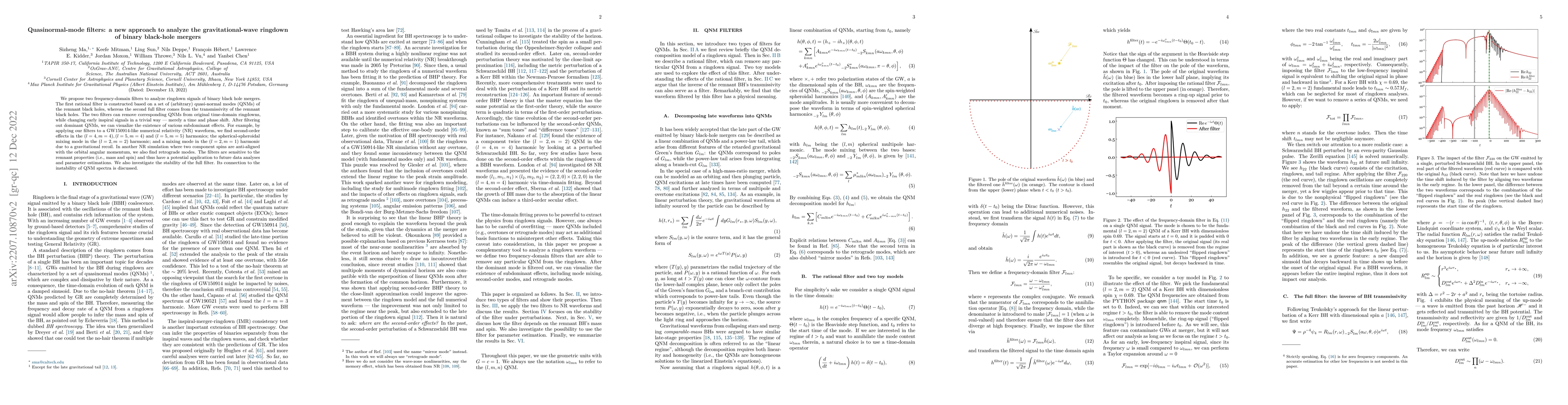 Thumbnail for Quasinormal-mode filters: a new approach to analyze the
  gravitational-wave ringdown of binary black-hole mergers