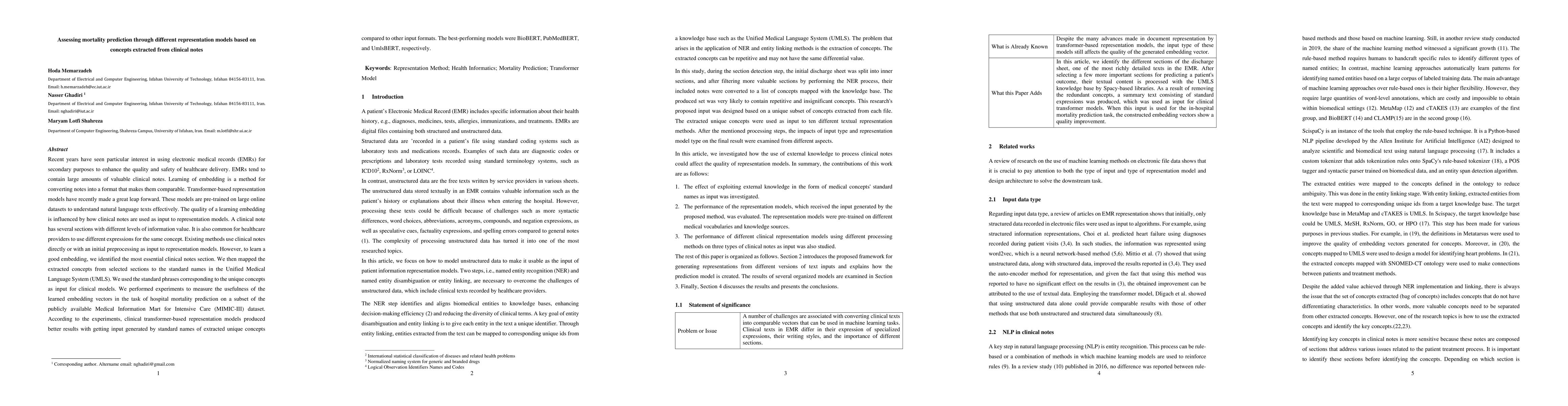 Thumbnail for Assessing mortality prediction through different representation models
  based on concepts extracted from clinical notes